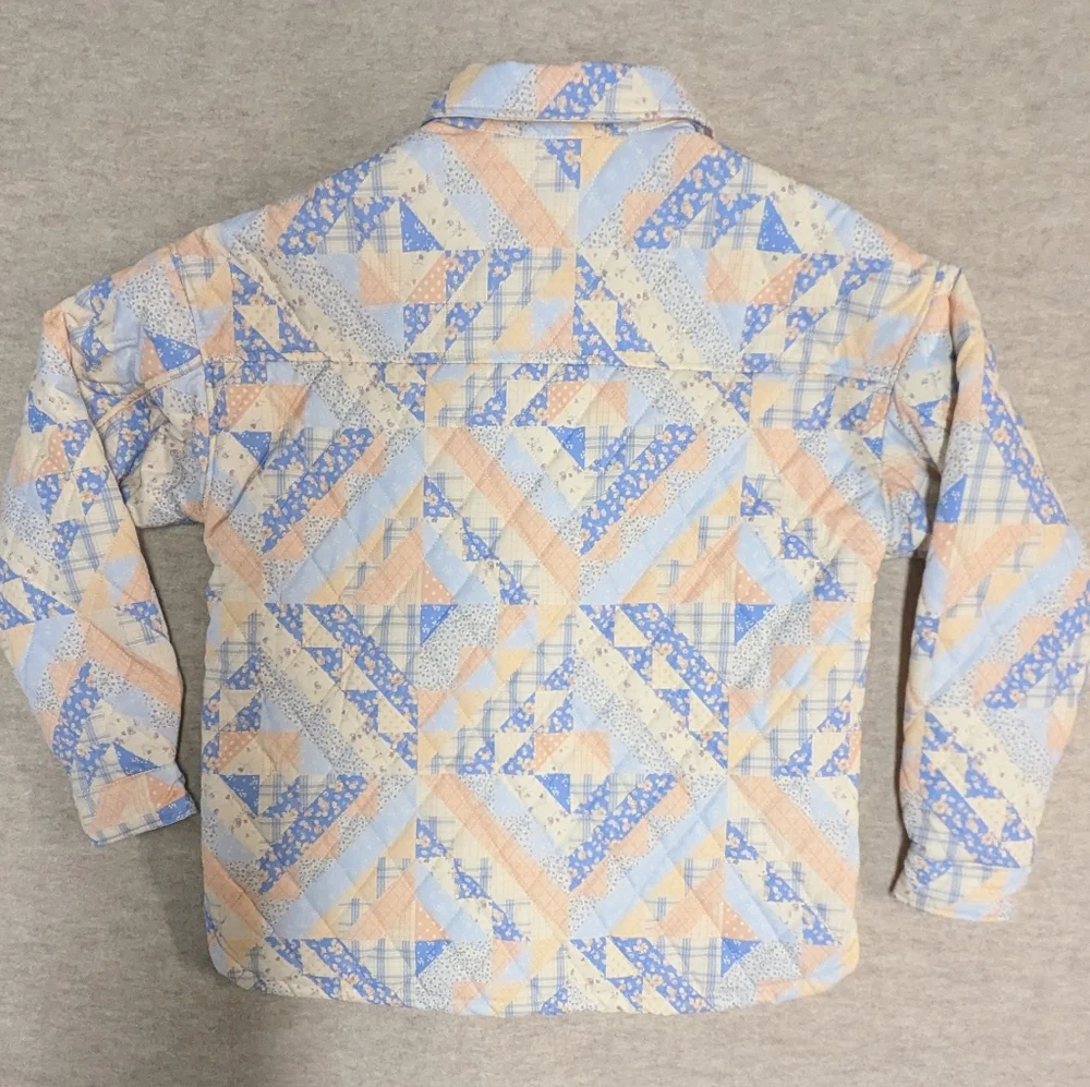 Forever 21 Pastel Quilted Puffer Jacket Oversized Spring Floral Barn Quilt Sz S - Picture 8 of 9